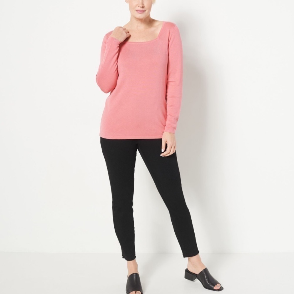 INC International Concept Square Neck Ribbed Knit Sweater Salmon Pink Sz XL NWOT